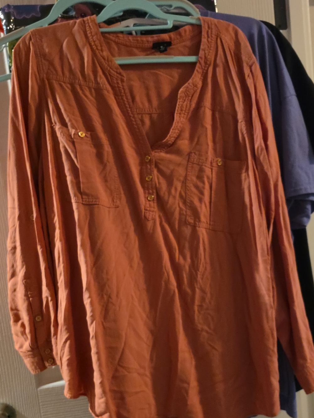 torrid Rust Orange Long-Sleeve Button Placket Casual Shirt